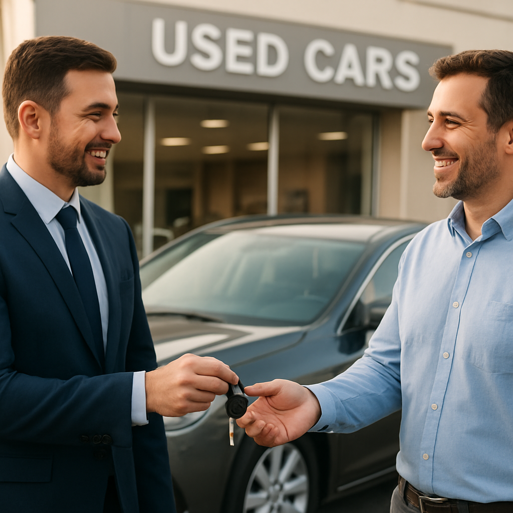 Sky Motors handing over car keys to a happy customer